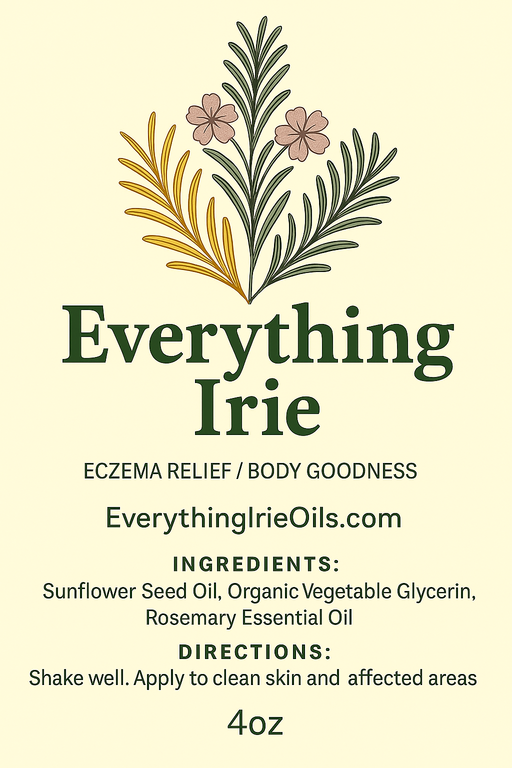 Everything Irie label with ingredients